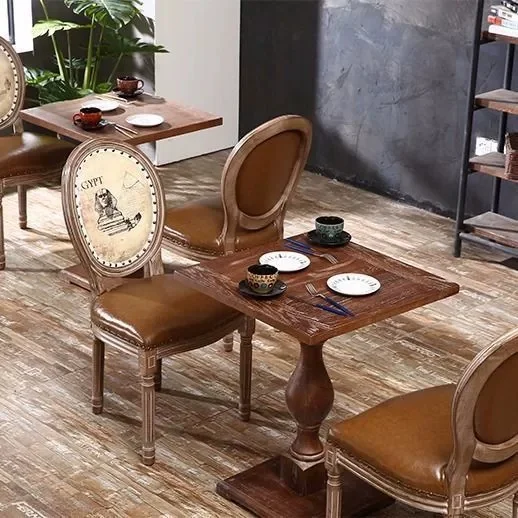 -ee American Solid Wood Dining Chair Home Retro Casual European Creative Aged with Armrest and Backrest Chair