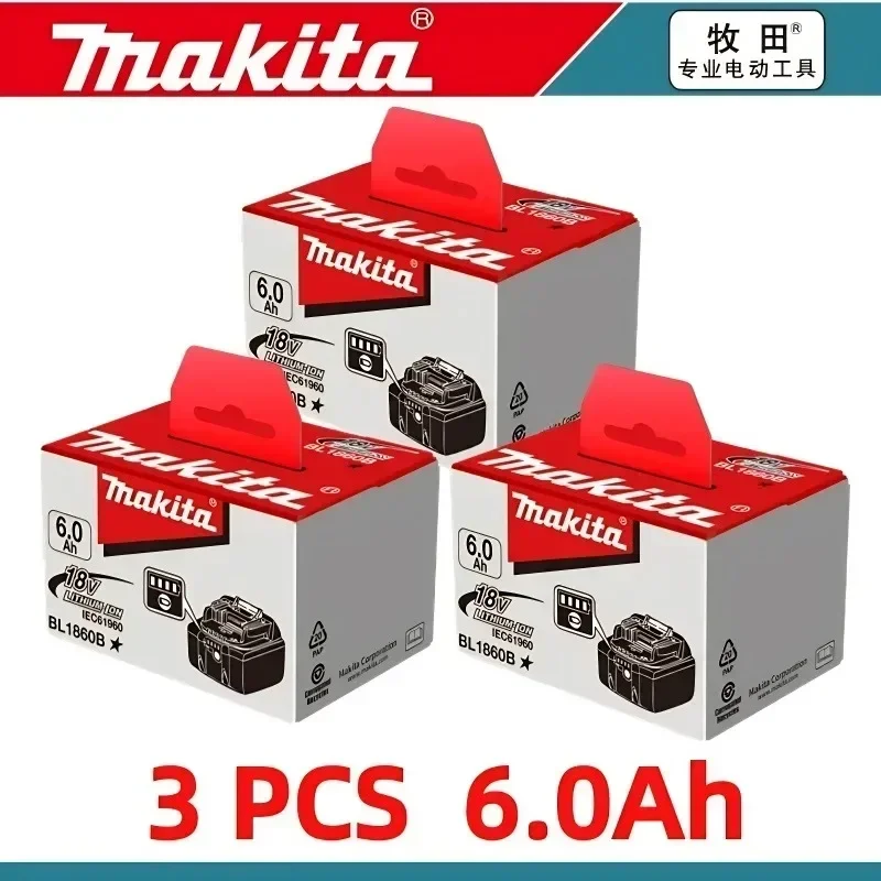 Makita-100% originele 6.0Ah 18V oplaadbare accu voor elektrisch gereedschap BL1830 BL1850 BL1840 BL1860 BL1815, vervangbare LED lithium-ion