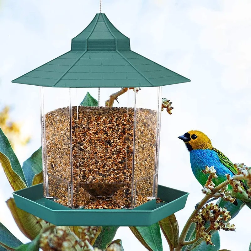 Hanging Wild Bird Feeder Waterproof Gazebo Outdoor Container With Hang Rope Feeding House Type Bird Feeder Decor Supplies