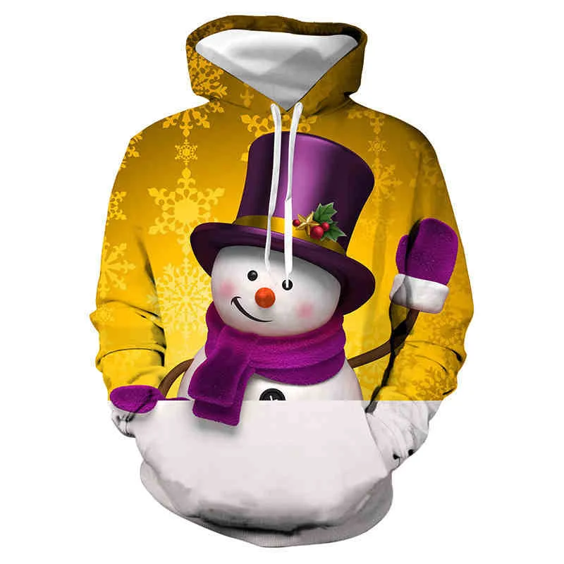 

Cute Snowman Pattern Hoodies Fashion Trend Long Sleeve Santa Claus 3D Printed Pullovers Mens Autumn Loose Casual Christmas Hoody