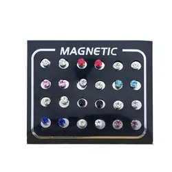 12Pairs/Set Men Rhinestone Inlaid Magnetic Stud Earrings Non-Piercing Magnet Women Earrings 3/4/5/6/7mm