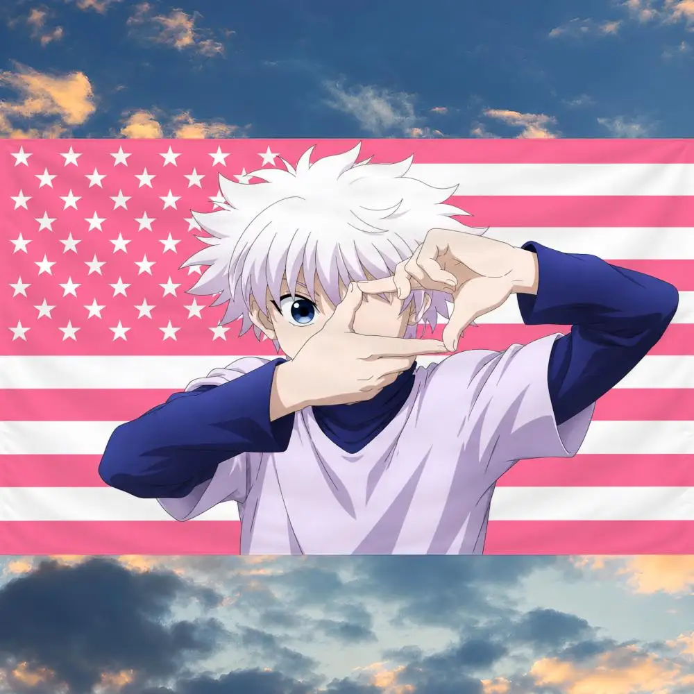Anime Killua Zoldyck Hunter x Hunter Gon Flags Banner Wall Hanging Decor Personality For Party Bedroom Outdoor Hogar Bedside