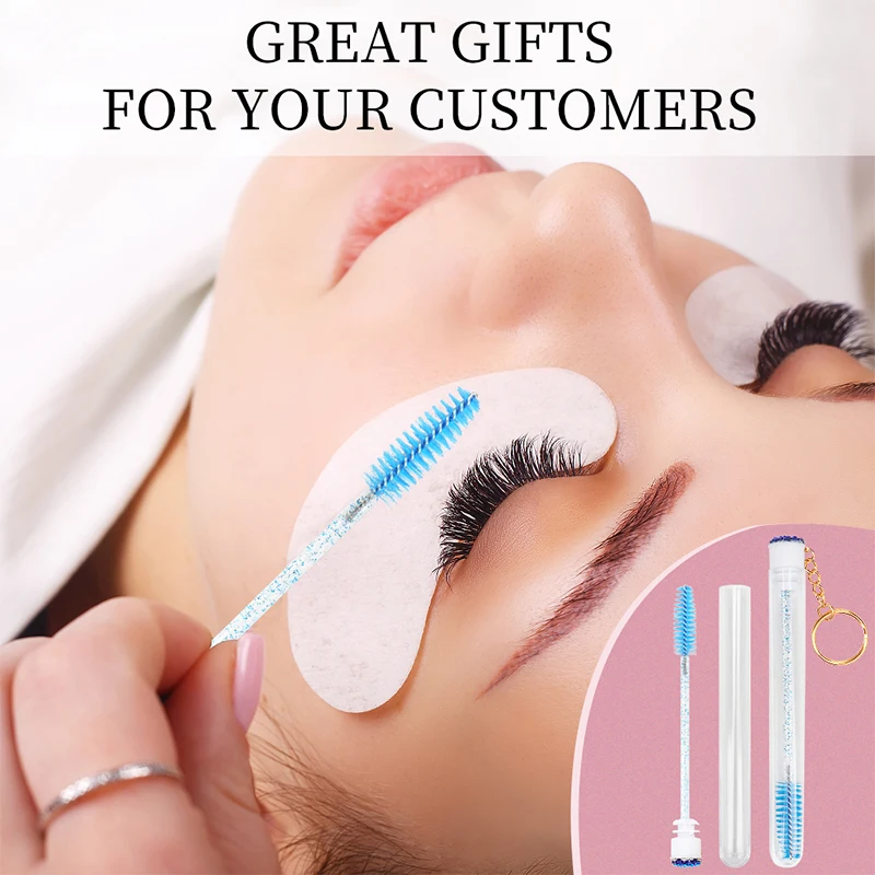 Brosse avec baguette de Mascara dorée pour Extension de cils, Micro peigne transparent, porte-clés, conteneur à paillettes, outil de maquillage, Tube de cils, 10/20 pièces