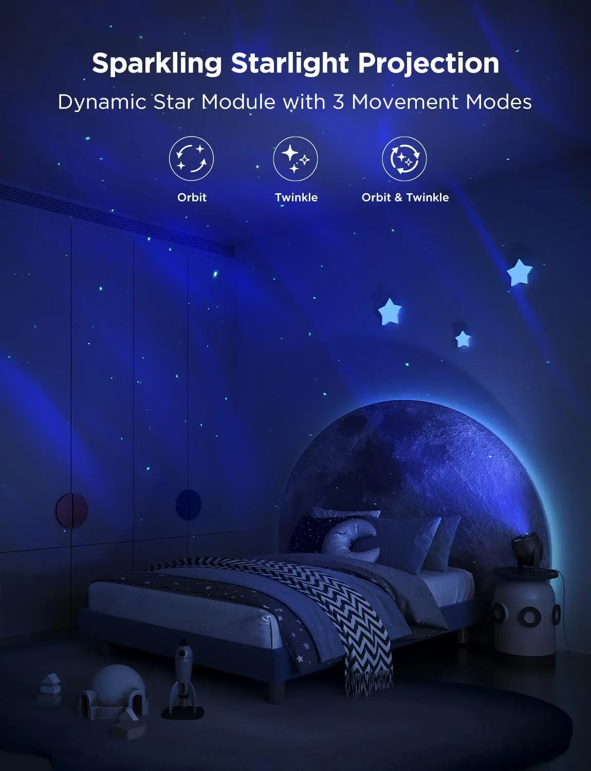 Smart Aurora Star Light Projector with Alexa, Google Assistant, 52 Scenes & White Noise for Bedroom
