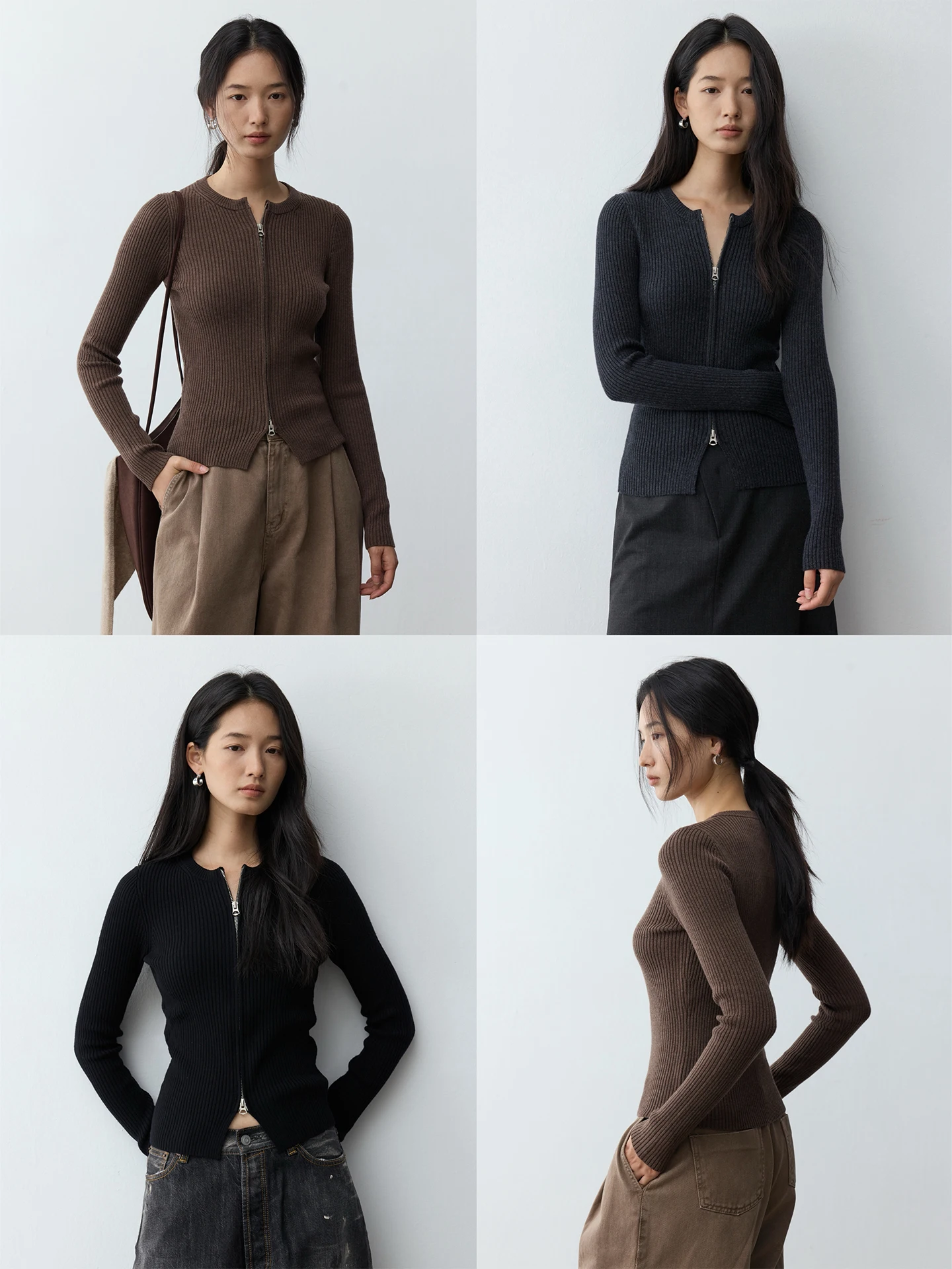 

Zhihua Women's Thiened 2-Needle Double Zipper f-Finied Wool Knitted ort Open Cardigan Outerwear Soft Long Sve