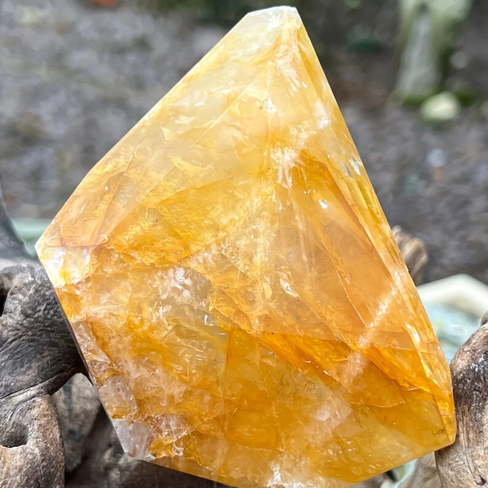 1pc CRYSTALHOLA Golden Healer Quartz Palm Stone - Natural Golden-Yellow Crystal
