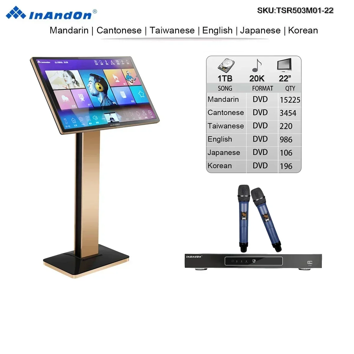 TSR503M01-1TB 20K 22" MIC Inandon Karaoke Player Intelligent Voice Keying Machine Online Movie Dual System