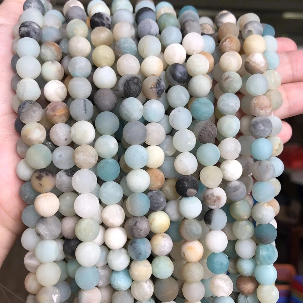 Natural Stone Matte Amazonite Round Beads for Jewelry Making