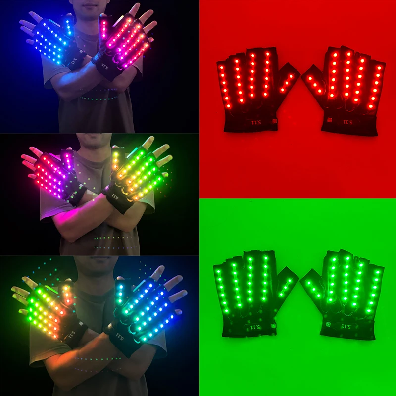 

1 пара красочных светящихся светодиодных перчаток, товары для вечеринок, танцевальные костюмы, перчатки для ночи