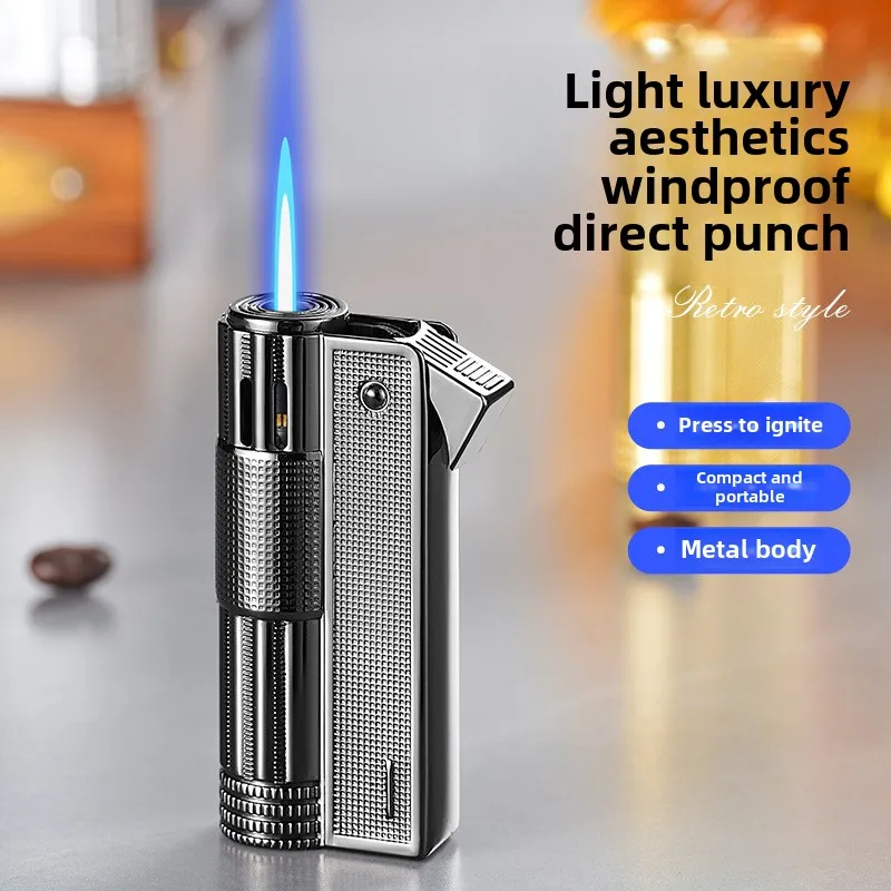 Compact and Portable Windproof Inflatable Lighter, Classic Retro Press Ignition Windproof Straight Forward Lighter, Small Gift