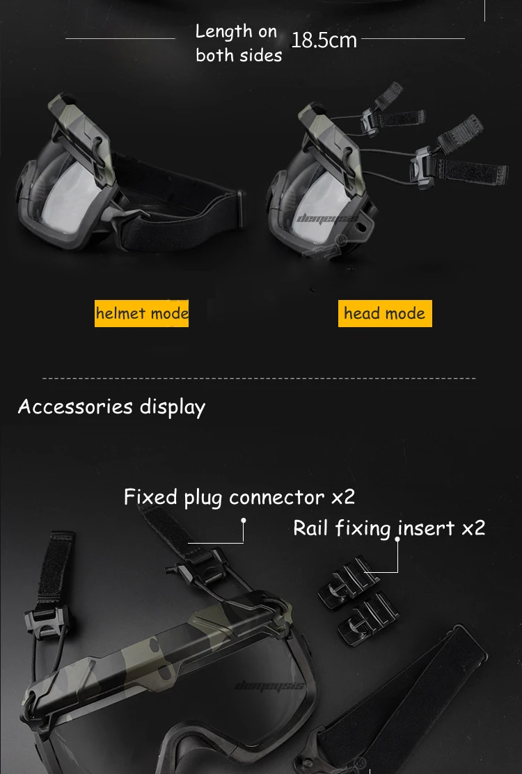 Tactical Glasses 2 Modes Airsoft Goggles Riding Eye Protection for Hiking Paintball Hunting Shooting Eyewear for FAST Helmets