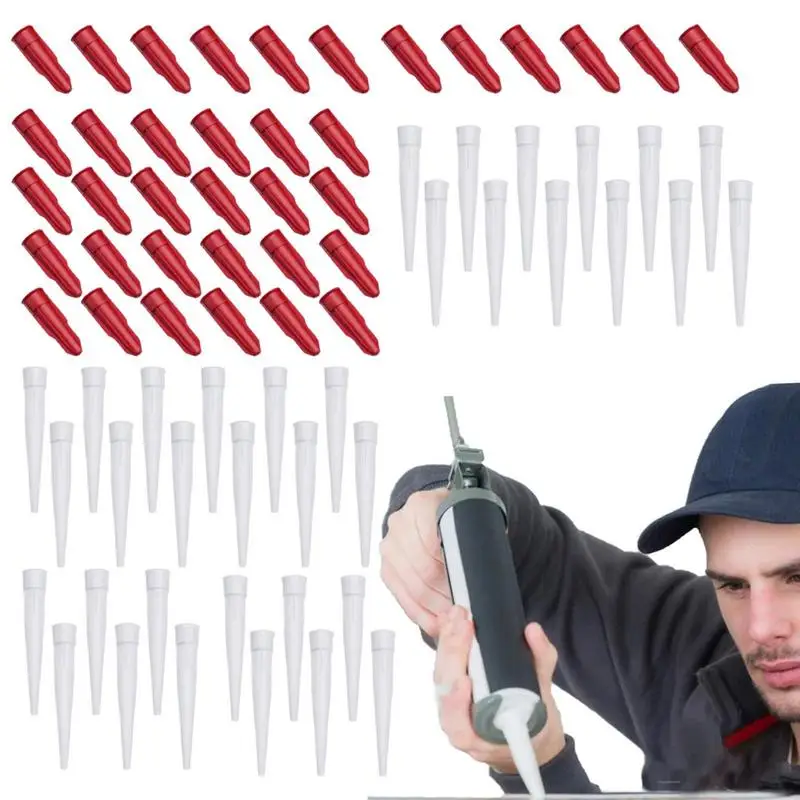 

12 Sets Caulking Nozzle Tips Caulk Nozzles With Matching Lid Reusable Caulk Nozzle Applicator Durable Epoxy Piston Caulk Caps