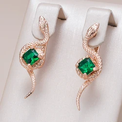 Kinel Hot Green Natural Zircon Snake Drop Earrings For Women Fashion 585 Rose Gold Color Vintage Daily Punk Animal Jewelry