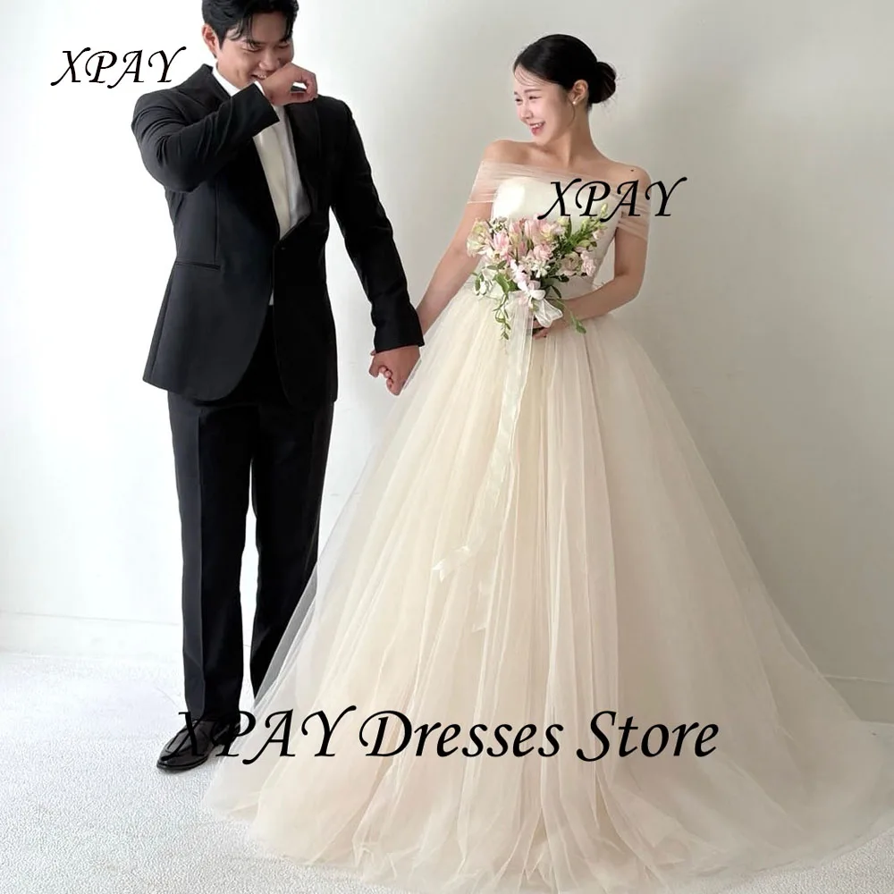 

XPAY Simple A Line Wedding Dresses With Bolero Tulle Korea Photo shoot Bridal Gowns Princess Corset Back Plus Size Mariage