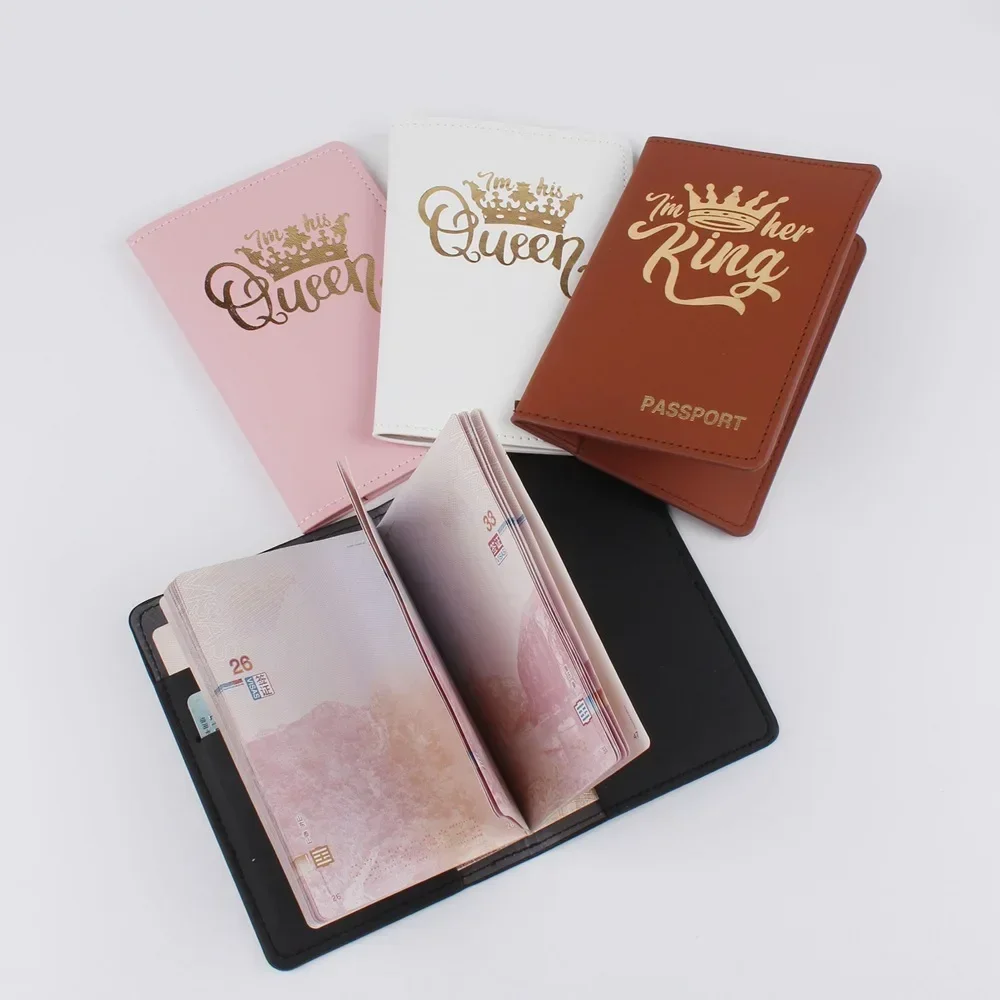 

Couple Crown Pu ID Card Holders Business Credit Card Holder Case Pouch Travel Waterproof Dirt Passport Holder Cover Wallet