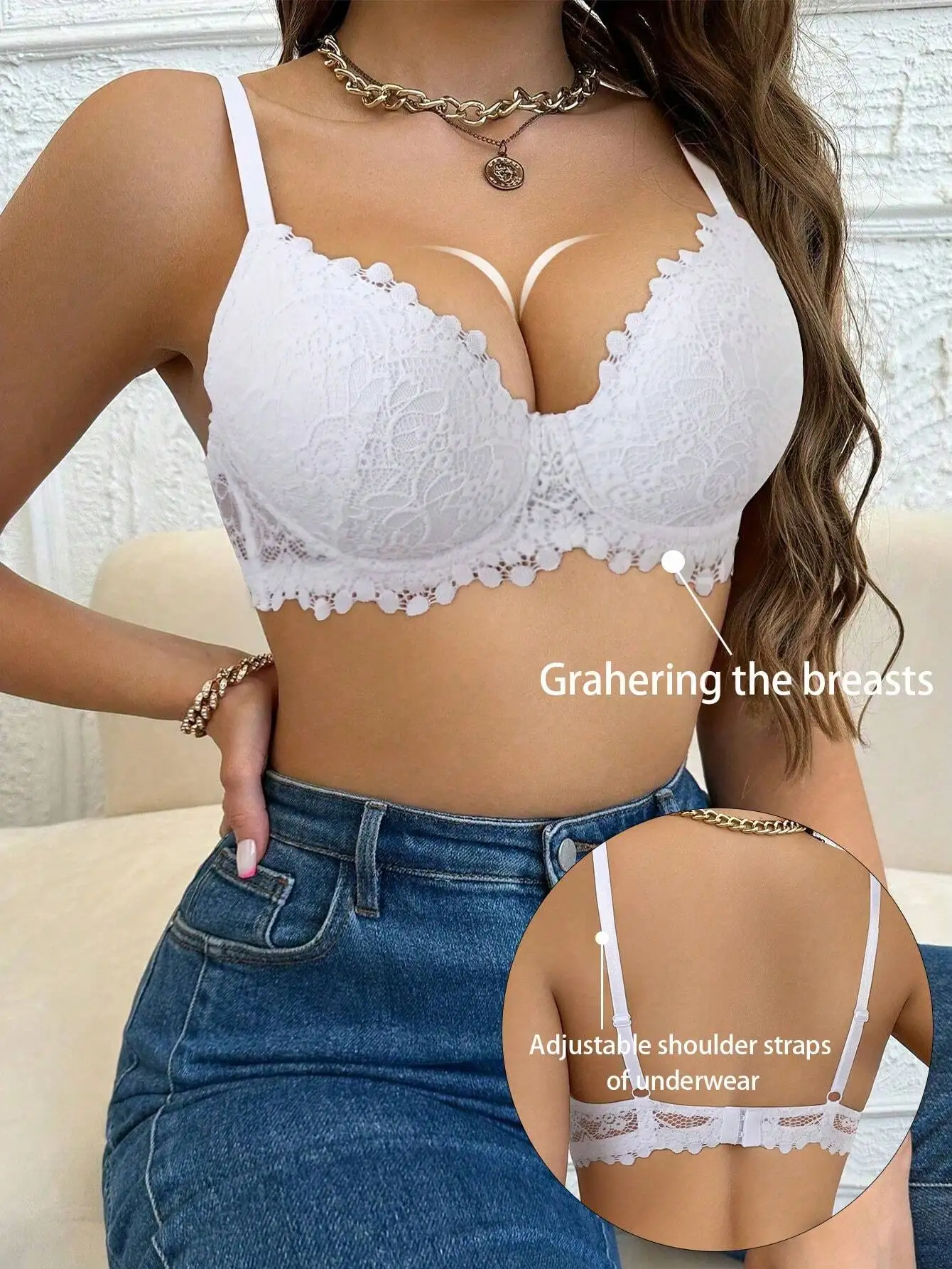 

Белый кружевной бюстгальтер пуш-ап с регулируемыми бретелями для повседневной носки, сексуальное и удобное нижнее белье