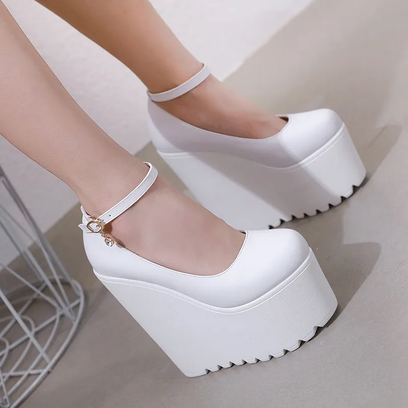 

Spring/Summer Women's Ultra High Heel Wedge Shoes with Single Strap and Thick Platform platform high shoes wedding shoes bride