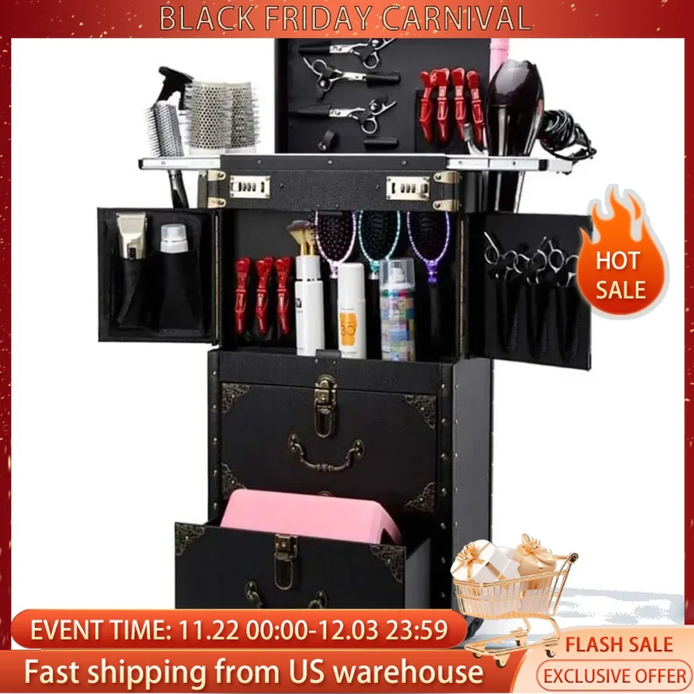 Rolling Lockable Makeup Train Case Hairdressing Trolley Stylist Beauty Salon Cosmetic Luggage Travel Organizer Tool Box