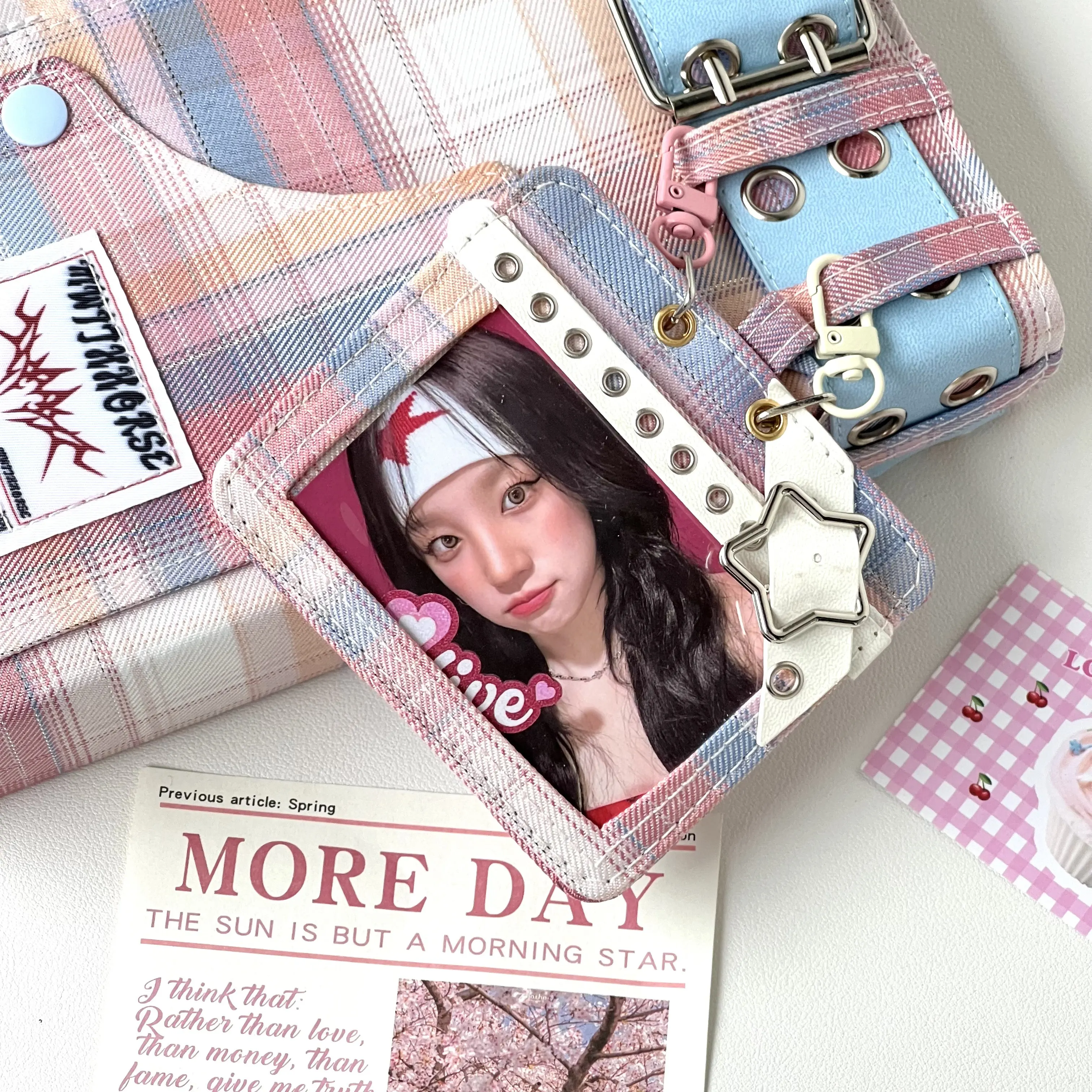 Y2K Pink Denim Binder A5 4-Pocket Photo Album Kpop Photocard Collecting, Trading Card Holder for Idols, Polaroid Korean 포카 바인더