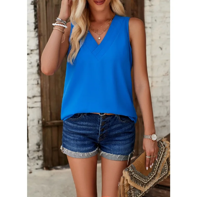 

Women's Casual V-neck Sleeveless Top for Summer 2024 Temperament Commuting Female Clothing New Fashion Elegant Pullover Tank Top