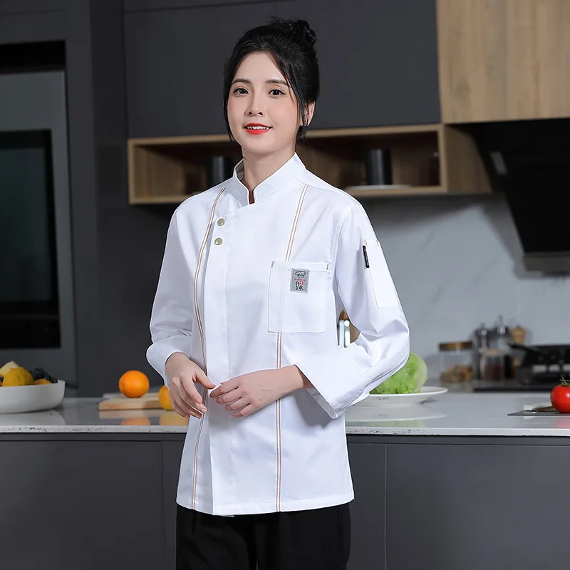 Overalls Men's Long Sleeve Autumn and Winter Thick White Breathable Dining Kitchen Large Size Chef Clothes