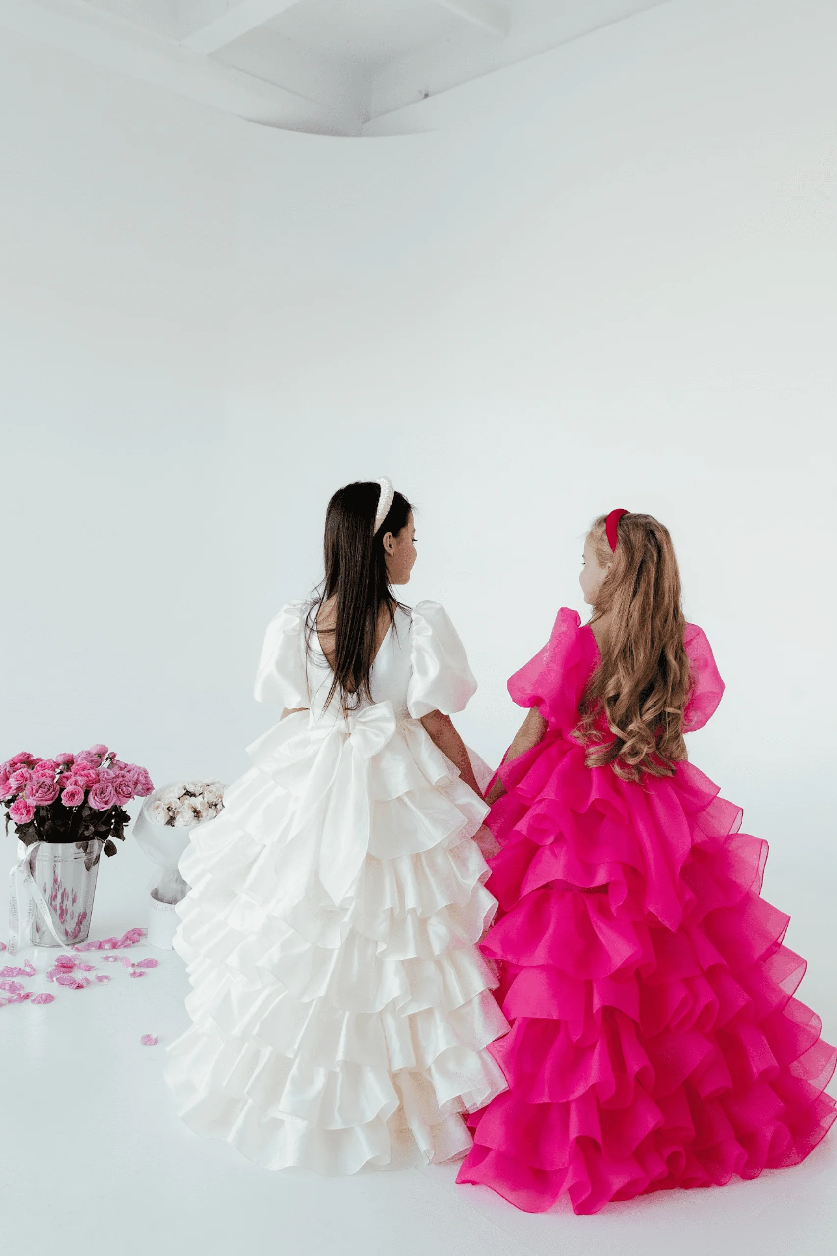 Vestido rosa elegante de flores para niña, para fiesta de boda, manga corta, bonito vestido de primera comunión con estratificación hinchada, regalo de cumpleaños para niños