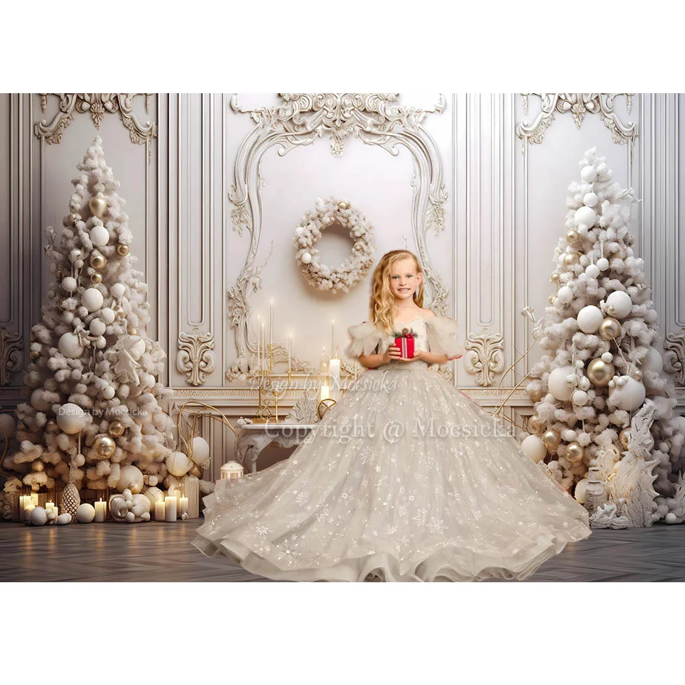 Fondo de Navidad Retro blanco decoración de pared Utilería de Nochevieja árbol de Navidad vela fotografía telón de fondo niño retrato familiar estudio