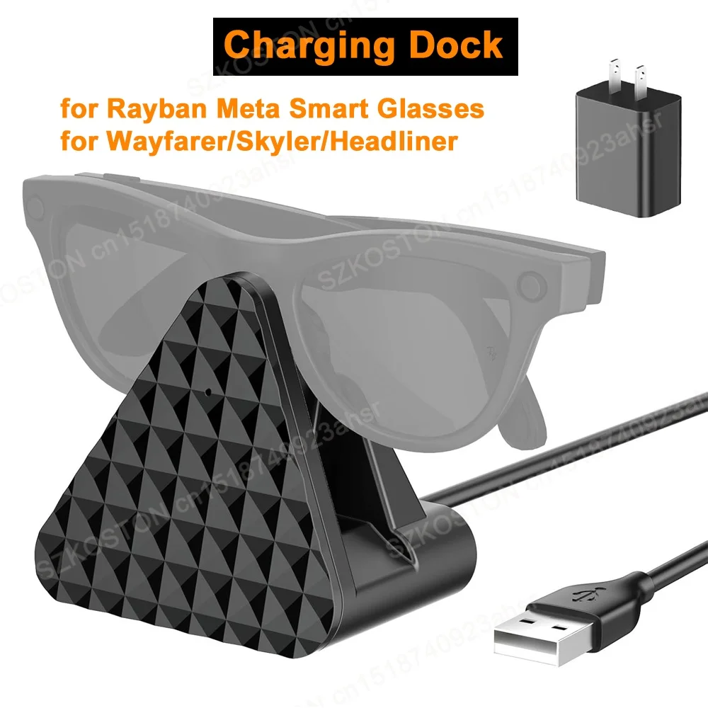 قاعدة شحن محمولة لنظارات Rayban Meta AI Wayfarer/Skyler/Headliner شاحن صغير مع ملحقات كابل USB