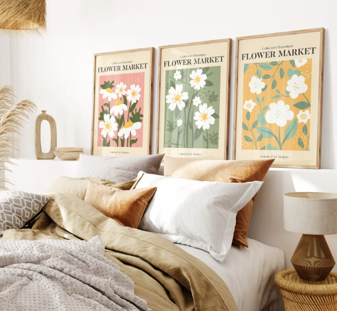 Set of 3 Flower Market Prints Exhibition Posters,Botanical Prints,Flower Print Set,Gallery Floral Boho Wall Art Poster Prints
