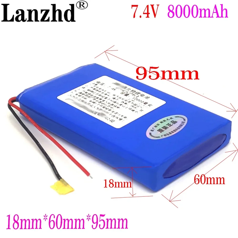 

1-10PCS Li 7.4V 8000mAh Lithium polymer battery with Protection Board batteries For Fans PDA DVD GPS satlink 186095 18*60*95mm