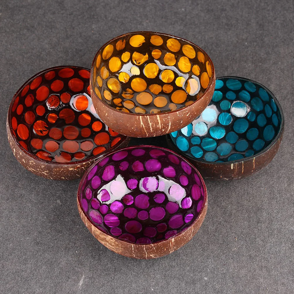 

Coconut Shell Bowl Friendly Candy Nuts Storage Decorative Blue Wooden Keys Porch Table Dining Room Unique Creative