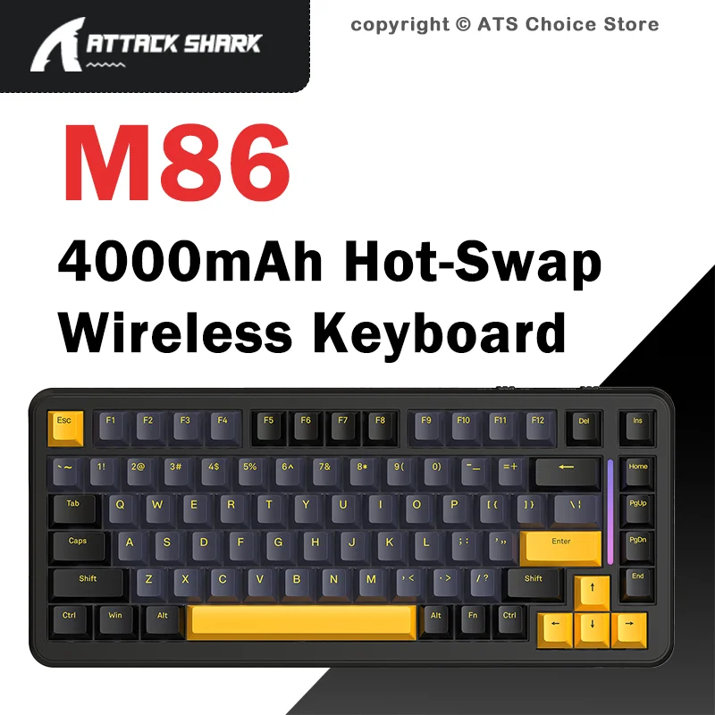 

Attack Shark M86 75% Беспроводная игровая механическая клавиатура 82 клавиши RGB Прокладка Горячая замена Трехрежимный Bluetooth Проводной 4000 мАч