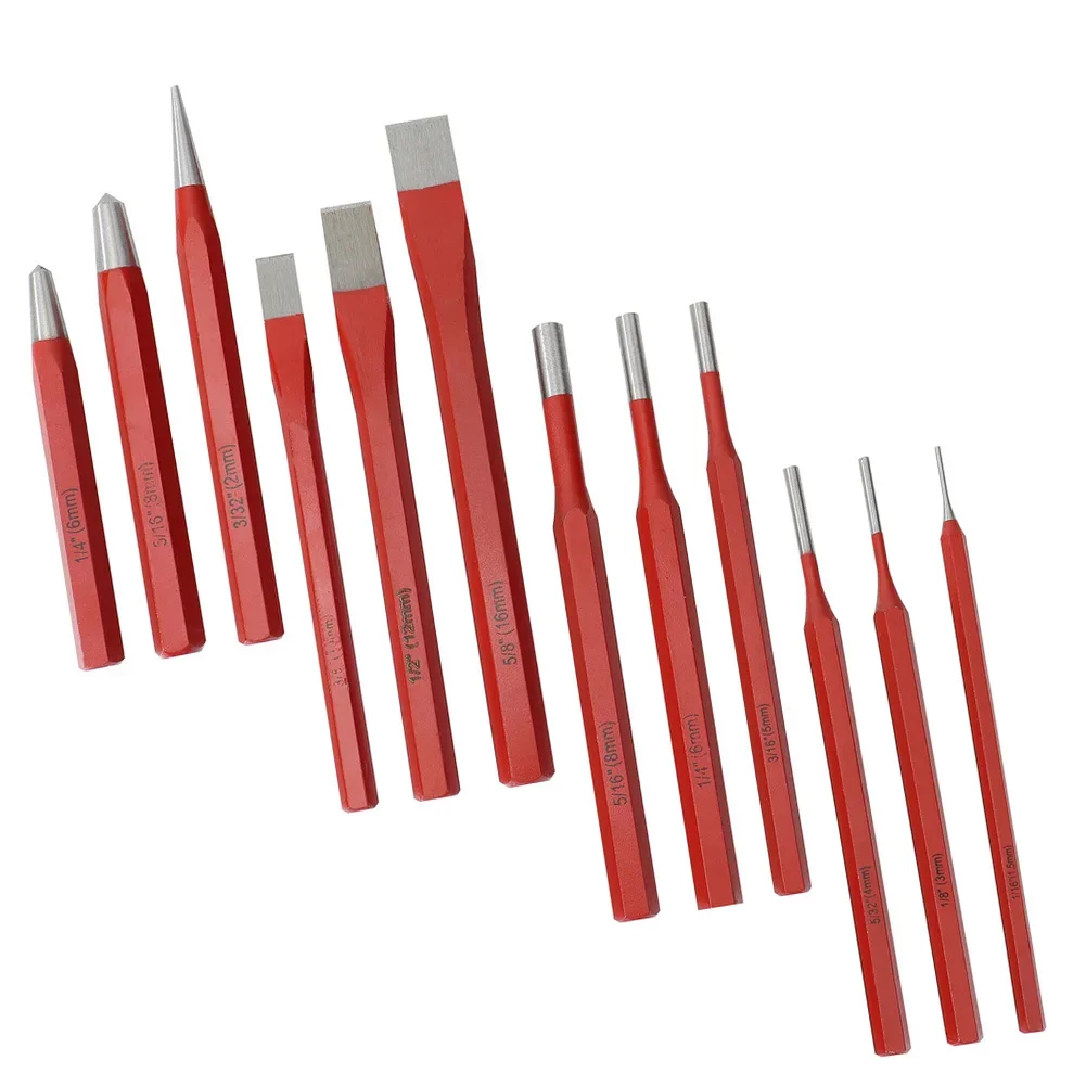 12Pcs Punch And Chisel Set Digging Tools Chisel Mechanics Punch For Brick Stone Metal Wood Pin Punch And Center Punch Hand Tool