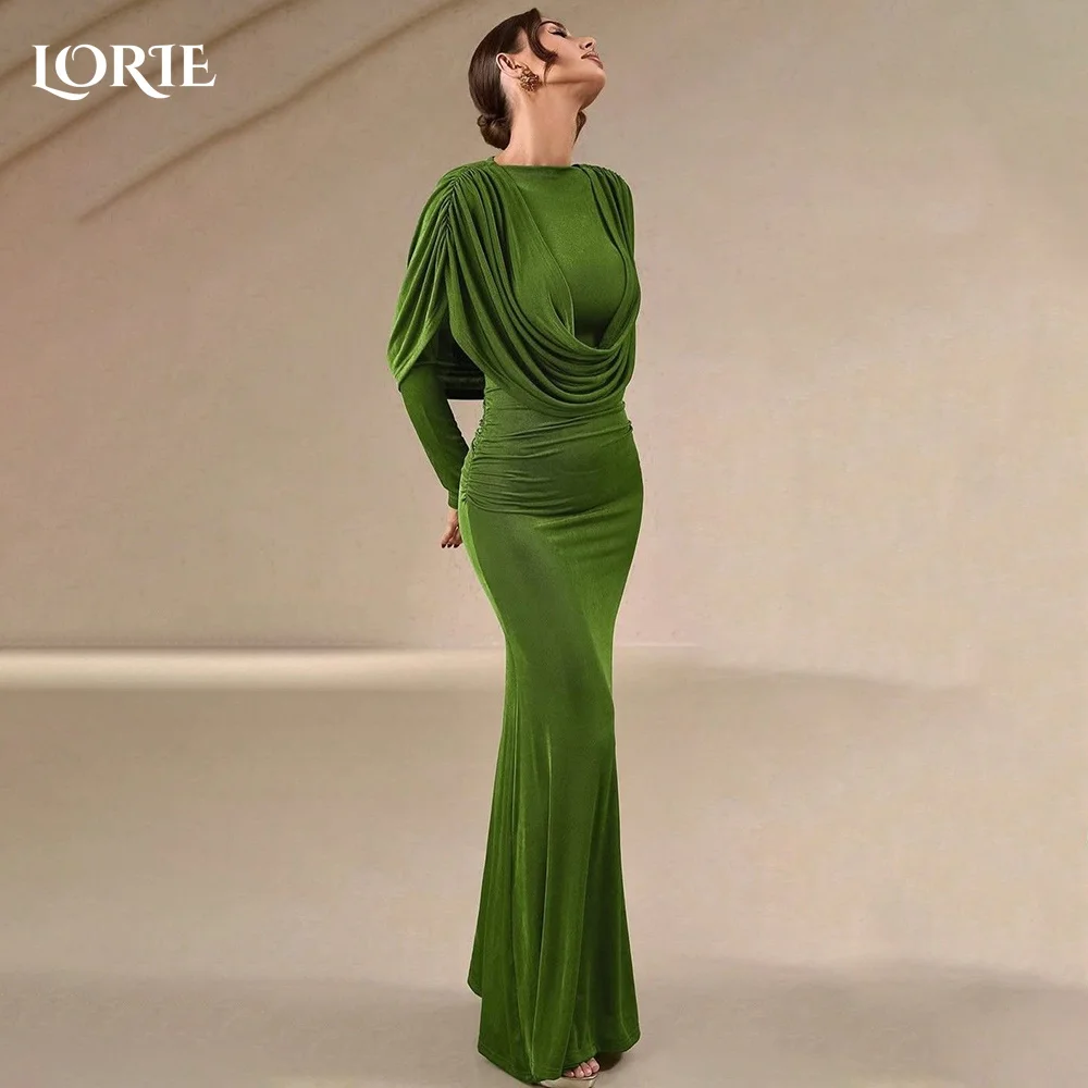 

LORIE High Collar Modest Arabia Evening Dress Floor Length Shawl High Slit Mermaid Prom Dresses Pleats Party Gown Customized