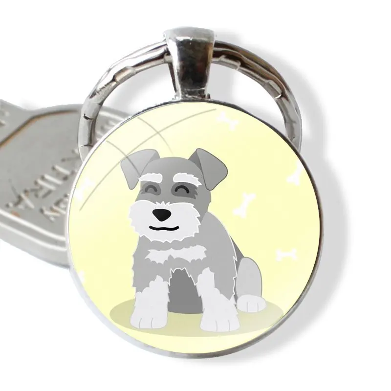 Miniature Schnauzer dog Keychain Handmade Glass Cabochon Key Ring Holder Pendant Key Chains