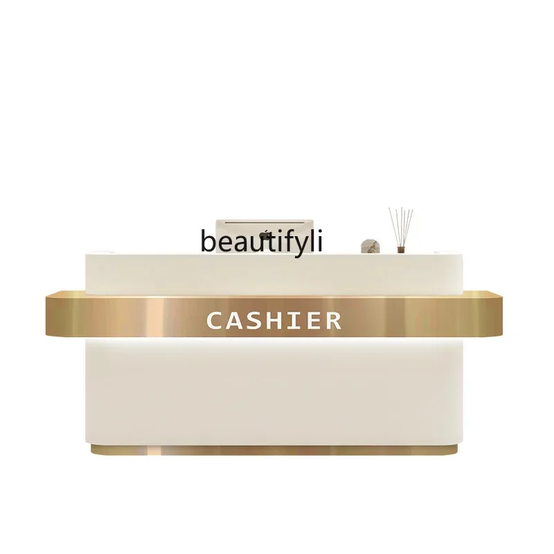 Simple beauty salon checkout page clothing store medical beauty stainless steel small bar table light luxury company front desk