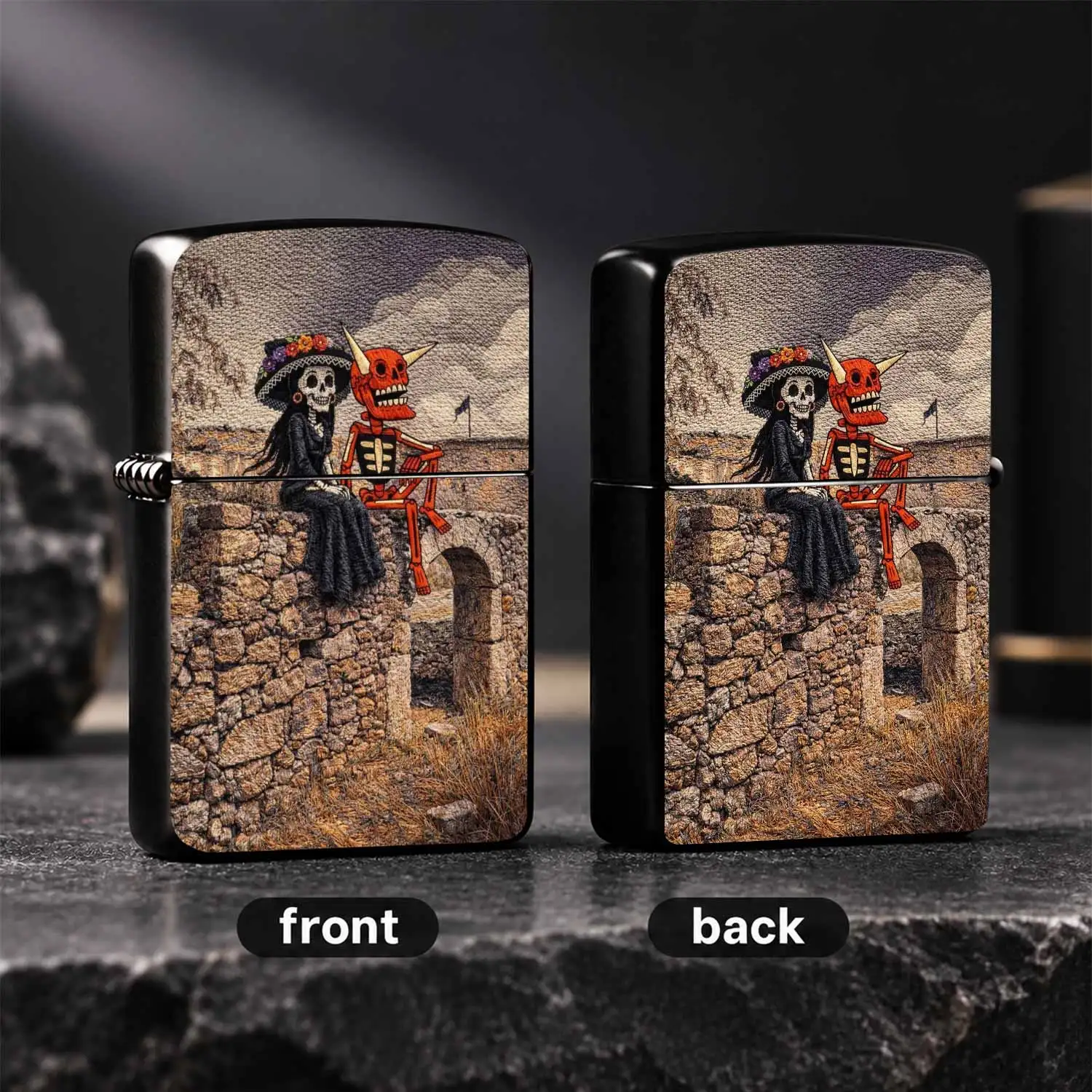 Retro Embroidery Day Of The Dead Themed Lighter, Creative Skeleton Couple Wall Art Design, Atmospheric Unique Daily Accessory, Multi-Scenario Practical Companion Gift, Distinctive Niche Trendy Decor Item, Suitable For Gifting And Personal U