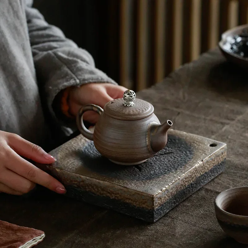 Ceramic Pots and The Japanese Earthenware Pot Bearing Pot of Dry-Bulb Disk Manual Retro Square Water Dry-Bulb Tea Ceremony Tray