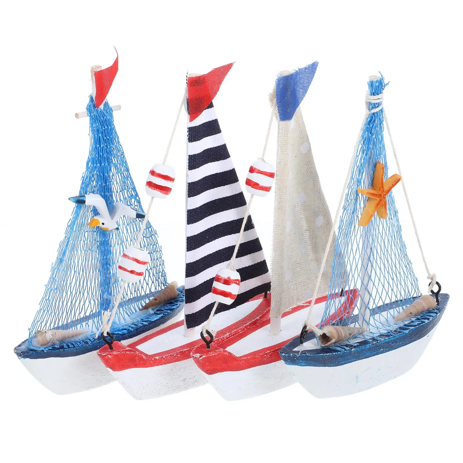 

4Pcs Mini Sailboat Adornment Mediterranean Style Home Decor Tabletop Car Office Bedroom Material Gift Beach Nautical