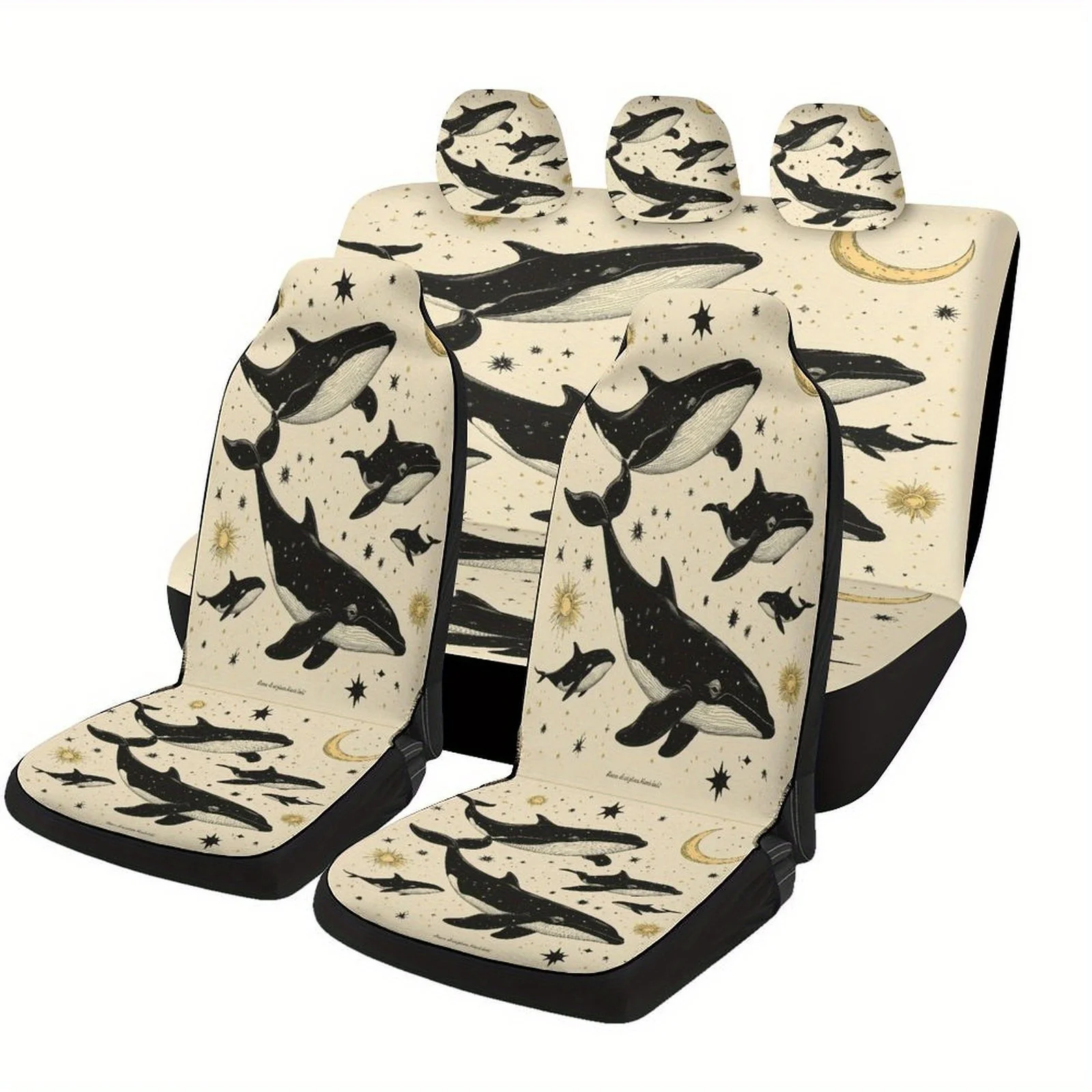 Car Seat Cover Set Featuring Whales And Stars, Suitable For Various Vehicles. Stylish And Unique, This Full Set Includes Covers