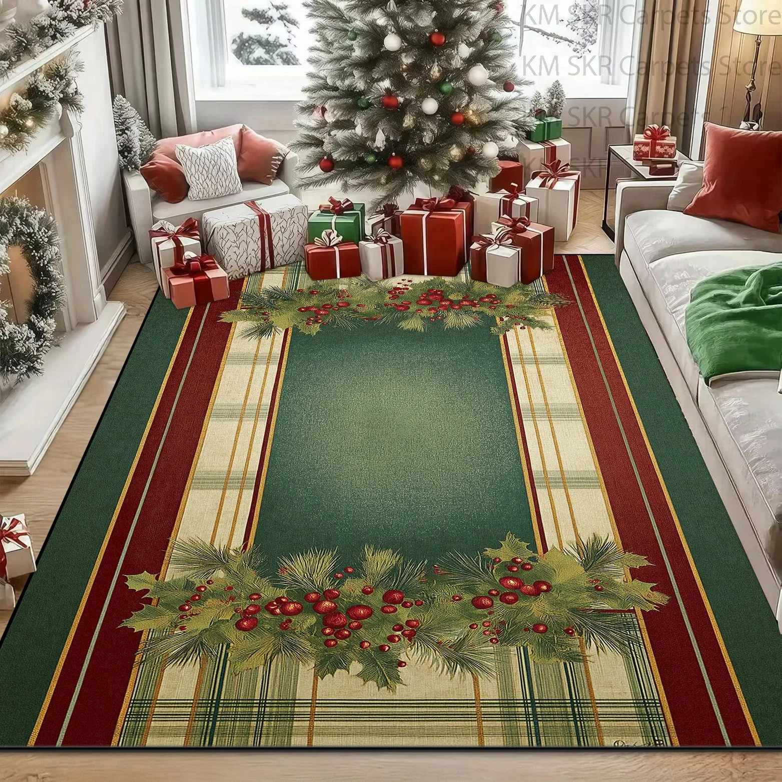Classic Green Christmas Home Decor Carpet Antiskid Washable Large Rugs for Living Room Soft Fluffy Bedroom Gift Area Big Carpets