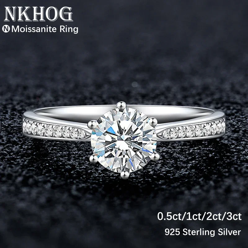 NKHOG Real 3 Carat Moissanite Rings For Women 925 Sterling Silver Classic 6 Claws Engagement Band Jewelry Romantic Wedding Ring