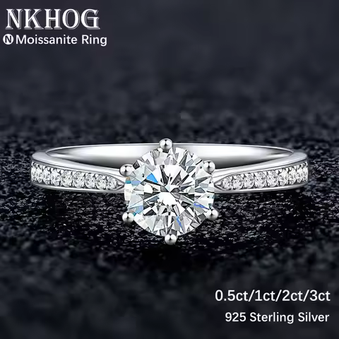 NKHOG Real 3 Carat Moissanite Rings For Women 925 Sterling Silver Classic 6 Claws Engagement Band Jewelry Romantic Wedding Ring