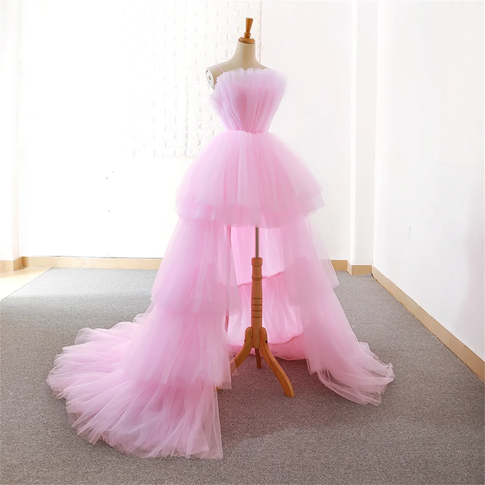 Amanda Elegant Tulle Sweep Train فستان سهرة Princess High-low Vestido De Novia Sexy Strapless Prom Gown V-neck Prom Dress 2023