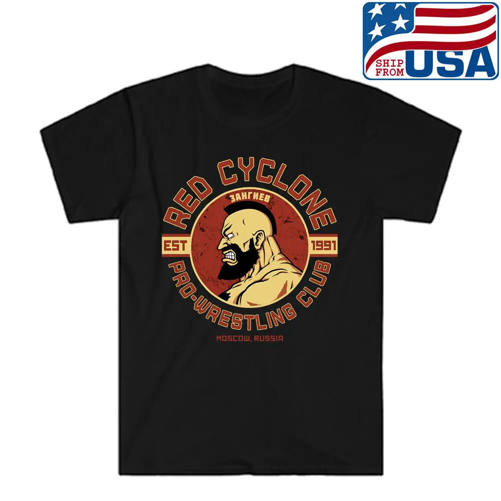 Red Cyclone Pro Wrestling Club Zangief Street Men's Black T-shirt Size S to 5XL