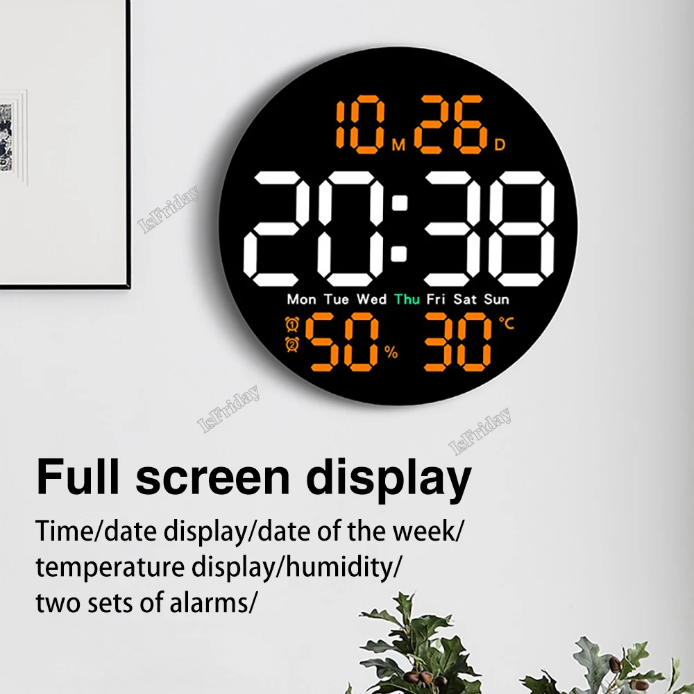 10inch Temperature Humidity Digital Wall Clock With Remote Control Alarm Date Week Display Wall-Mounted For Home Office
