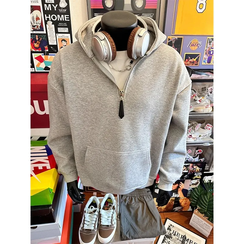 

Мужская утепленная толстовка на молнии с капюшоном, осенне-зимняя, в американском уличном стиле