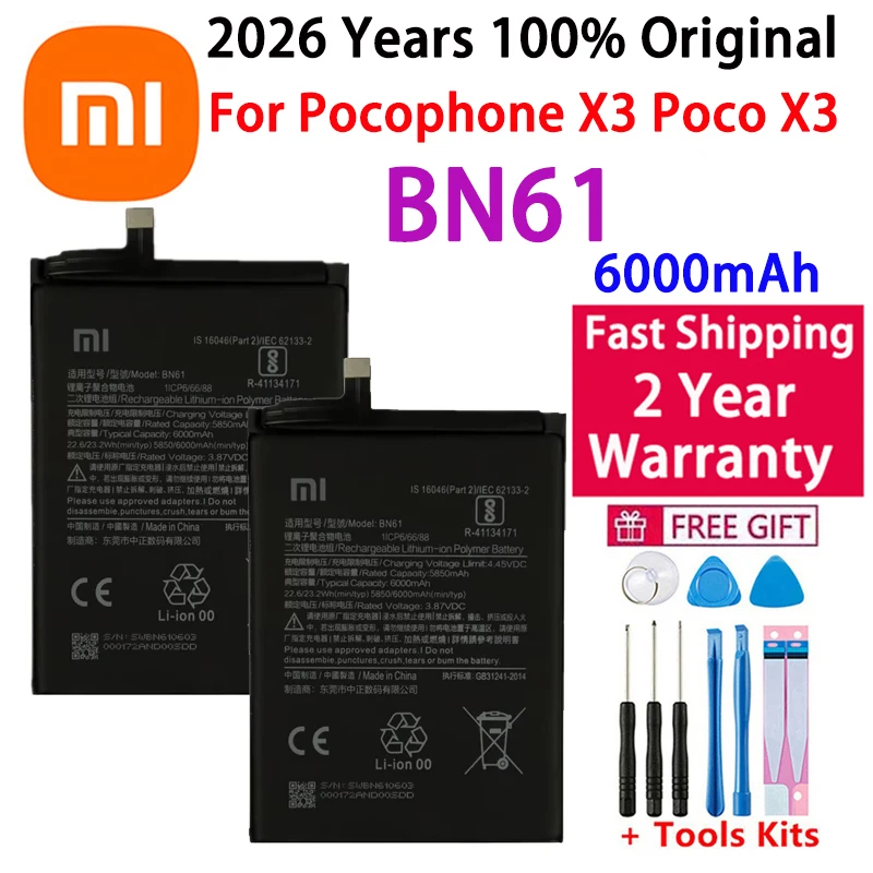 Xiaomi Phone Replacement Battery, BN57, BN61, 6000mAh, Xiaomi Pocophone X3, Poco X3 Pro Batteries, 100% Original, 2026 Years image 3
