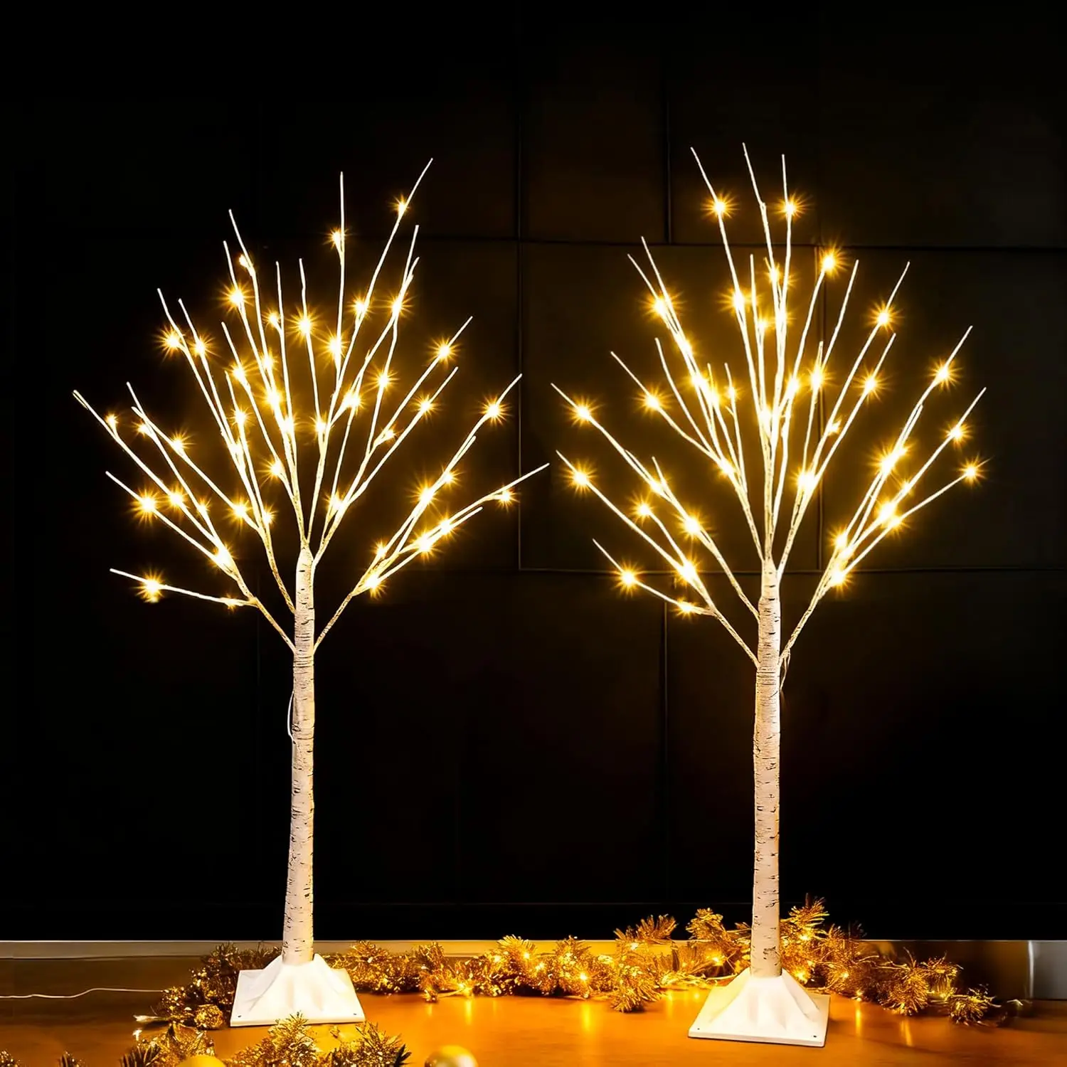 

2 Pack 4FT Lighted Birch Tree, 96 LED Pre-lit Christmas Tree with Timer, Warm White, Indoor Outdoor Decor