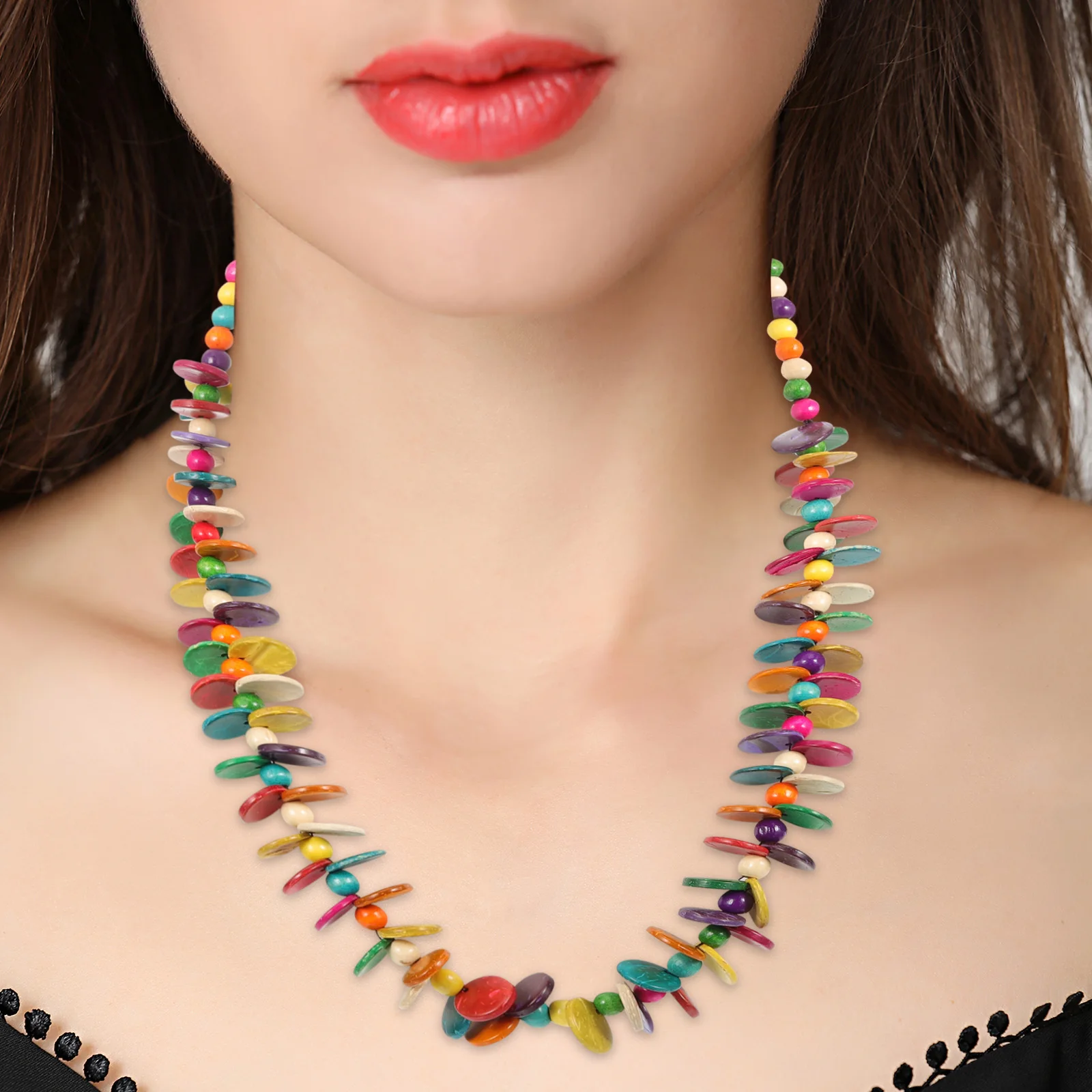 

Colorful Coconut Bead Necklace Women Beaded Necklace for Women Bohemian Long Chain Fashion Accessories Christmas Gift